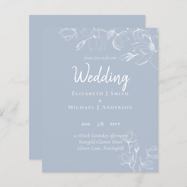 Dusty Blue White Magnolias Wedding (Front/Back)