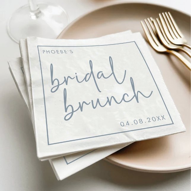 Dusty Blue & White Minimalist Script Bridal Brunch Napkin (Creator Uploaded)