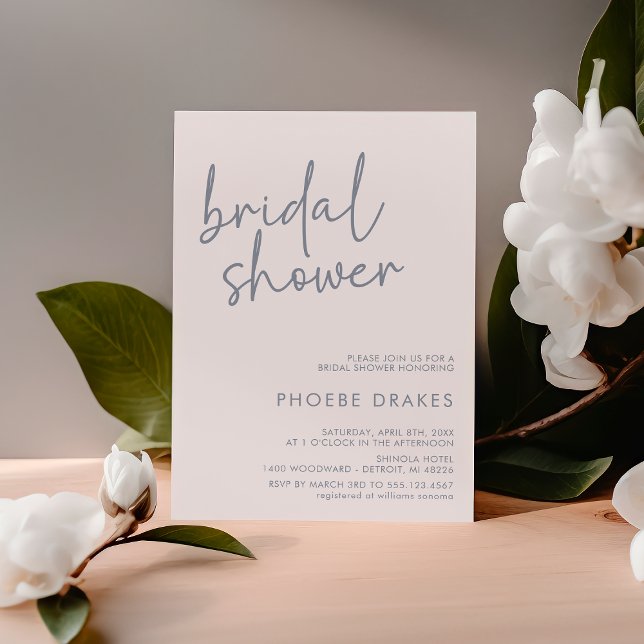 Dusty Blue & White Minimalist Script Bridal Shower Invitation (Creator Uploaded)