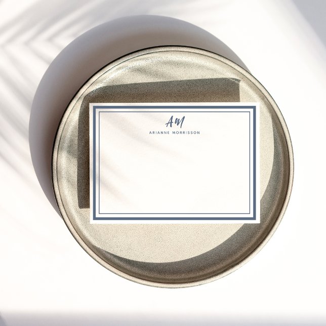 Dusty Blue White Monogram Thin & Thick Border Card (Creator Uploaded)