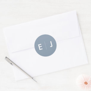 Dusty Blue & White Monogram Wedding Classic Round Sticker