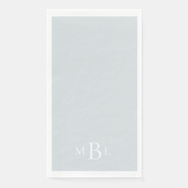 Dusty Blue White Monogram Wedding  Napkin (Front)