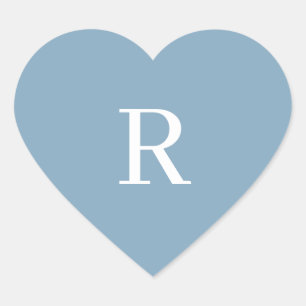 Dusty Blue White Monograms Bridal Shower Wedding Heart Sticker