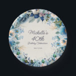 Dusty Blue White Navy Floral Women's 40th Birthday Paper Plate<br><div class="desc">Elegant dusty blue,  white,  and navy blue watercolor floral women's 40th (or any age) birthday party paper plates. Customise with the name of the guest-of-honour,  her age,  and her party date. Contact me for assistance with your customisations or to request additional matching or coordinating Zazzle products for your party.</div>