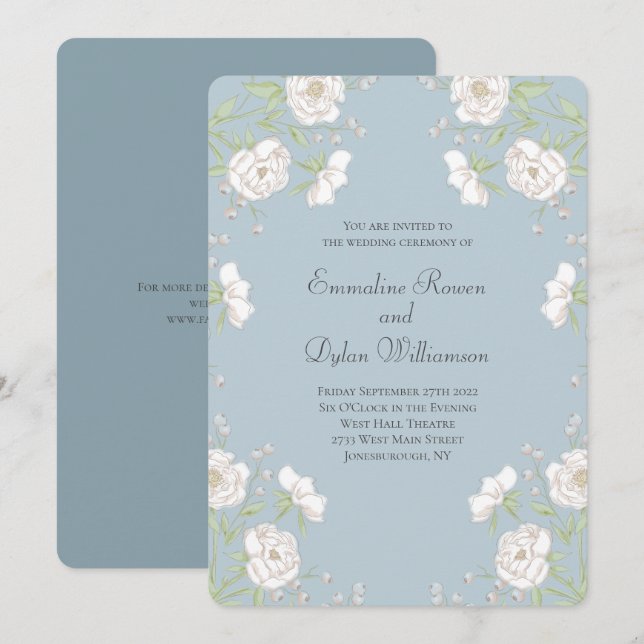 Dusty Blue White Rose Wedding Invitation (Front/Back)