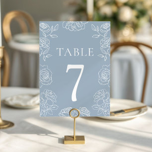 Dusty Blue White Rose Wedding Reception Decor Table Number