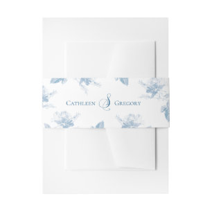 Dusty Blue White Roses Minimalist Wedding Invitation Belly Band