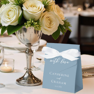 Dusty Blue White Script Custom Wedding Favour Box