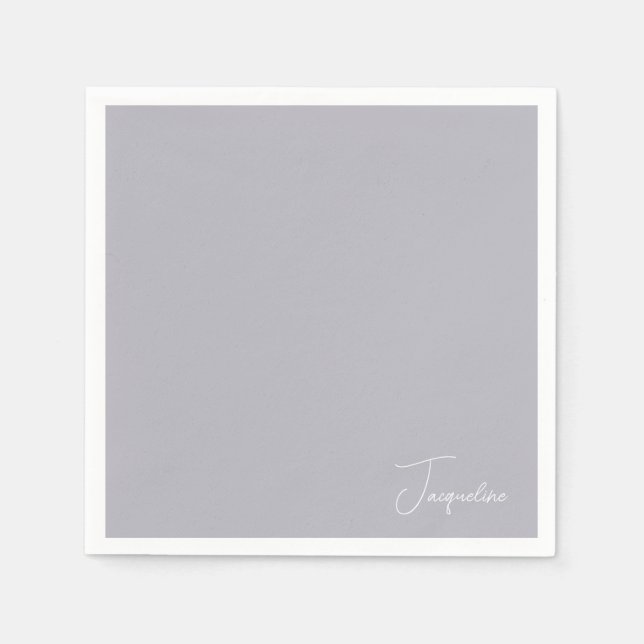 Dusty Blue White Script Name Shower Cocktail Napkin (Front)
