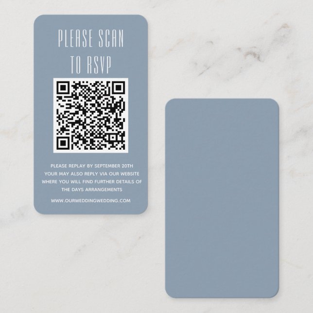 Dusty Blue & White Simple RSVP with QR code  Enclo Enclosure Card (Front/Back)