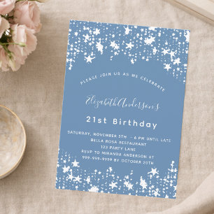 Dusty blue white stars birthday party invitation