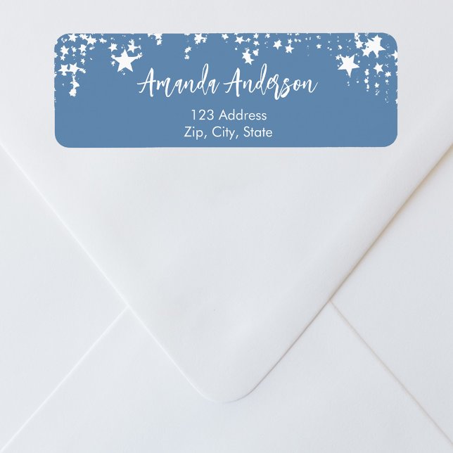 Dusty blue white stars return address label (Creator Uploaded)