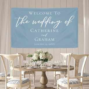 Dusty Blue White Typography Coastal Wedding Banner