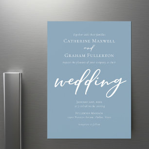 Dusty Blue White Typography Coastal Wedding Magnetic Invitation