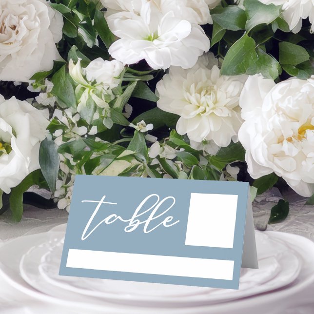 Dusty Blue White Typography Coastal Wedding Place Card (Creator Uploaded)