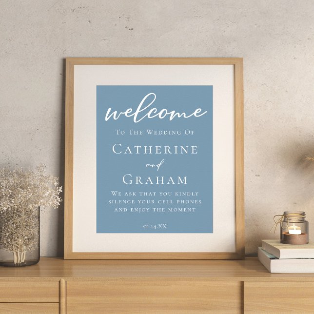 Dusty Blue White Typography Coastal Wedding Poster (Creator Uploaded)