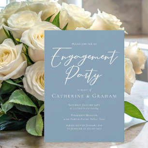 Dusty Blue White Typography Engagement Party Invitation