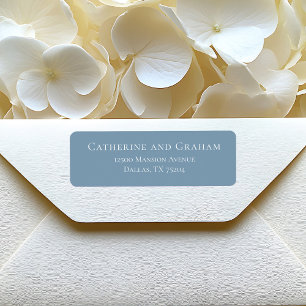 Dusty Blue White Typography Wedding Return Address Label