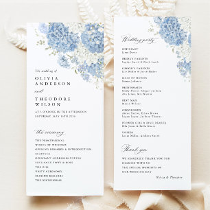 Dusty Blue White Watercolor Wedding Ceremony Program