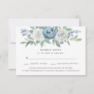 Dusty Blue & White Wedding Meal Choice RSVP Card