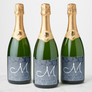Dusty Blue White Wedding Reception Monogram Sparkling Wine Label