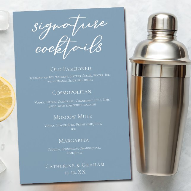 Dusty Blue White Wedding Signature Cocktails Menu (Creator Uploaded)