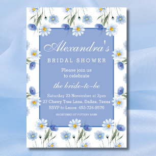 Dusty Blue White Wildflowers Boho Bridal Shower Invitation