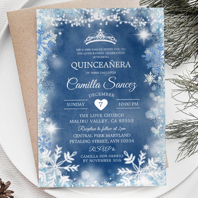 Dusty Blue & White Winter Quinceañera Invite11 Invitation (Creator Uploaded)