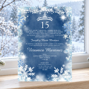 Dusty Blue & White Winter Spanish Girl 15 Años Invitation