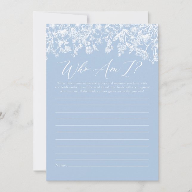 Dusty Blue Who Am I Bridal Shower Game Card (Front)
