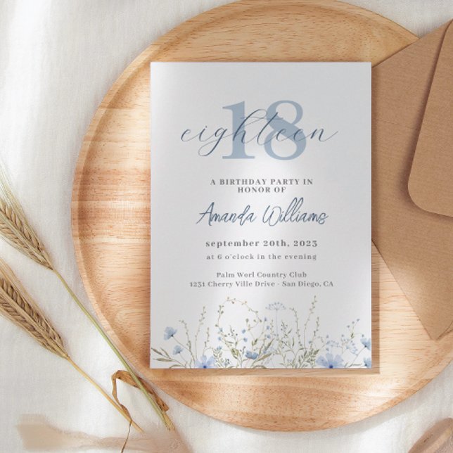 Dusty Blue Wildflower 18th Birthday Invitation (Creator Uploaded)