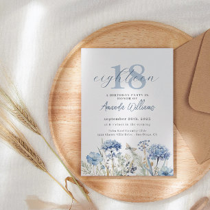 Dusty Blue Wildflower 18th Birthday Invitation