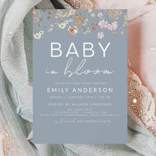 Dusty Blue Wildflower Baby in Bloom Baby Shower Invitation