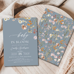 Dusty Blue Wildflower Baby in Bloom Baby Shower  Invitation