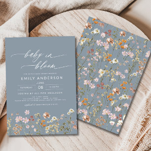 Dusty Blue Wildflower Baby in Bloom Baby Shower  Invitation