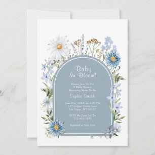 Dusty Blue Wildflower Baby In Bloom Baby Shower Invitation