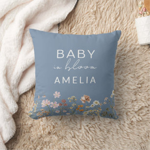 Dusty Blue Wildflower Baby in Bloom Floral  Cushion