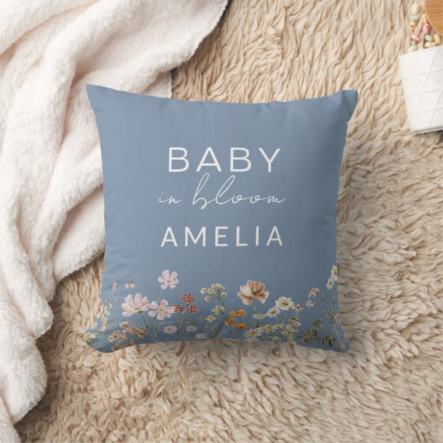 Dusty Blue Wildflower Baby in Bloom Floral  Cushion (Blanket)