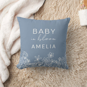 Dusty Blue Wildflower Baby in Bloom Floral  Cushion