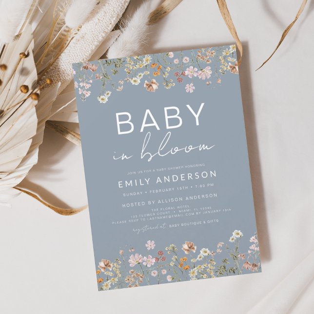 Dusty Blue Wildflower Baby in Bloom Invitation (Creator Uploaded)
