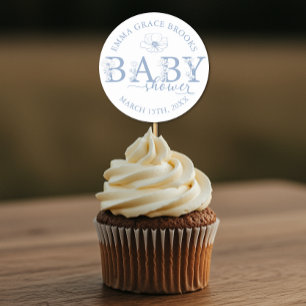 Dusty Blue Wildflower Baby Shower Classic Round Sticker