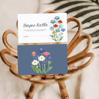 Dusty Blue Wildflower Baby Shower Diaper Raffle Enclosure Card