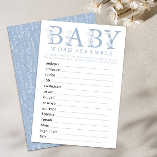 Dusty Blue Wildflower Baby Shower Word Game Card