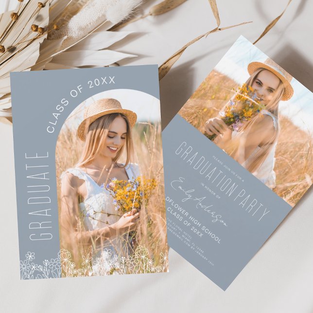 Dusty Blue Wildflower Bloom Graduation Party Invitation (Creator Uploaded)