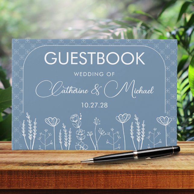 Dusty Blue Wildflower Bohemian Arch Wedding Guest Book (Creator Uploaded)