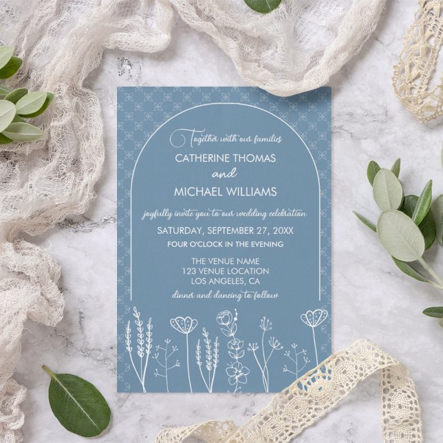 Dusty Blue Wildflower Bohemian Arch Wedding Invitation (Creator Uploaded)