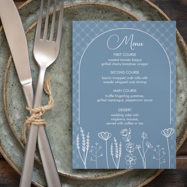 Dusty Blue Wildflower Bohemian Arch Wedding Menu (Creator Uploaded)