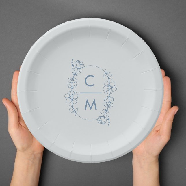 Dusty Blue Wildflower Bohemian Arch Wedding Paper Plate (Creator Uploaded)