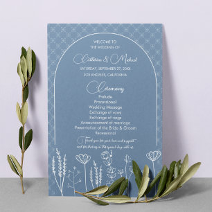 Dusty Blue Wildflower Bohemian Arch Wedding Program
