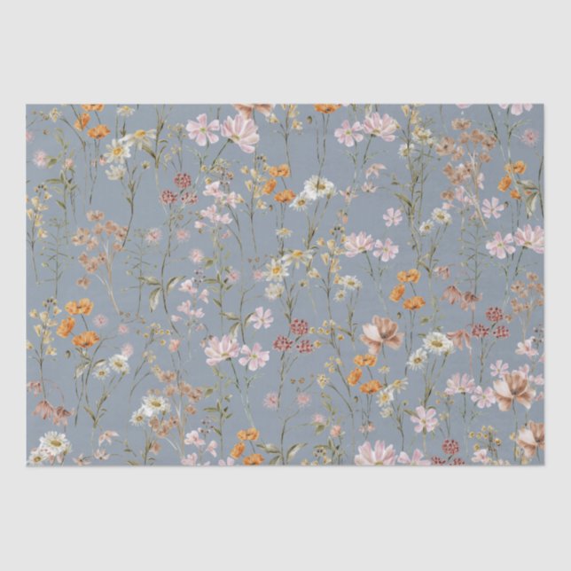 Dusty Blue Wildflower Boho Bloom Garden Boho Tissue Paper (Front)